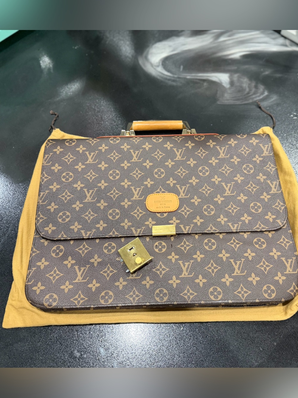 Louis Vuitton Monogram Canvas Briefcase in Brown and Tan with Gold Hardware
